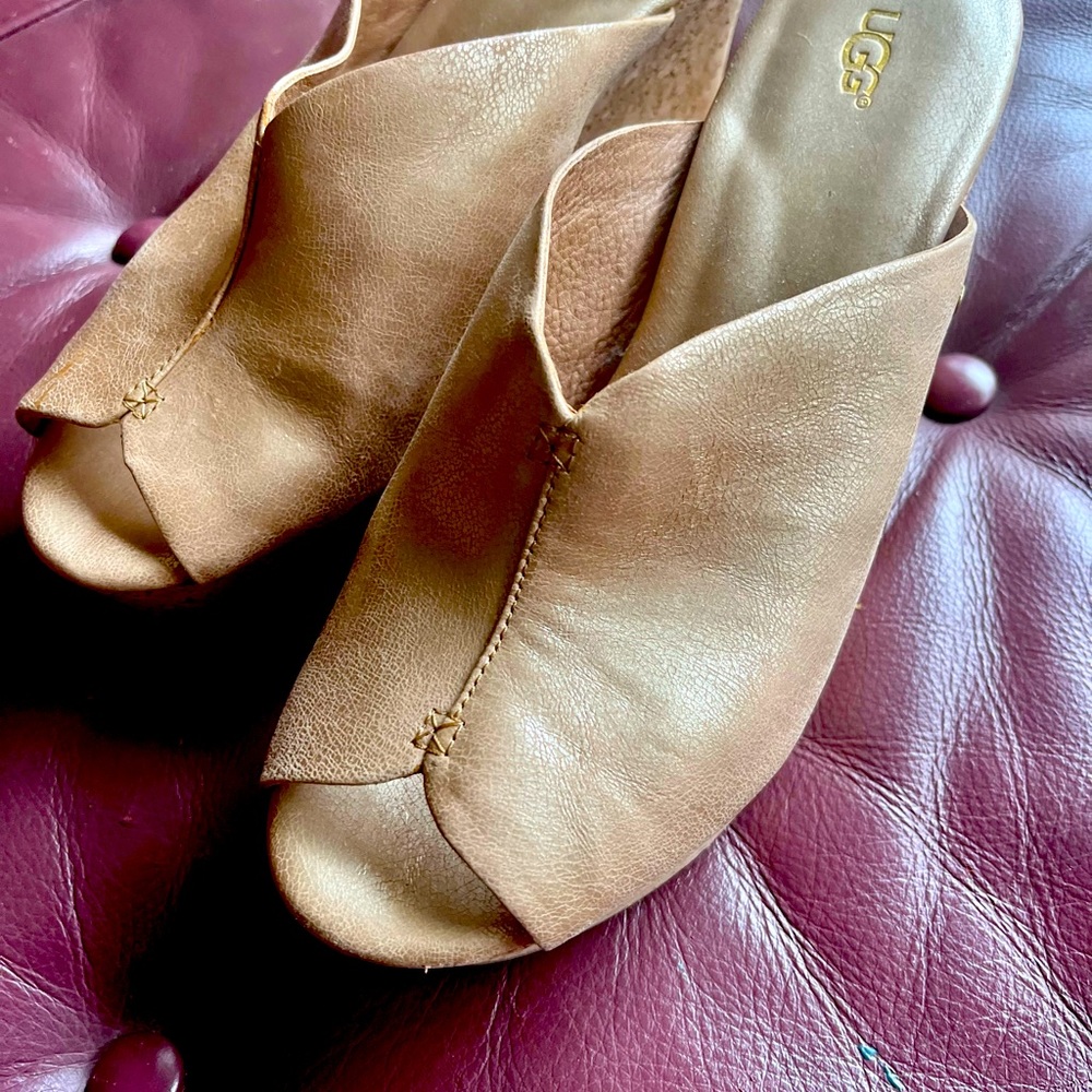 UGG gold leather mule wedges, purchased at the UGG store in Vegas. Size 8.